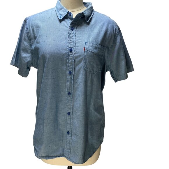 Levis Womens Blue Short Sleeve Denim Shirt‎ M Casual Picnic Park - Picture 1 of 9